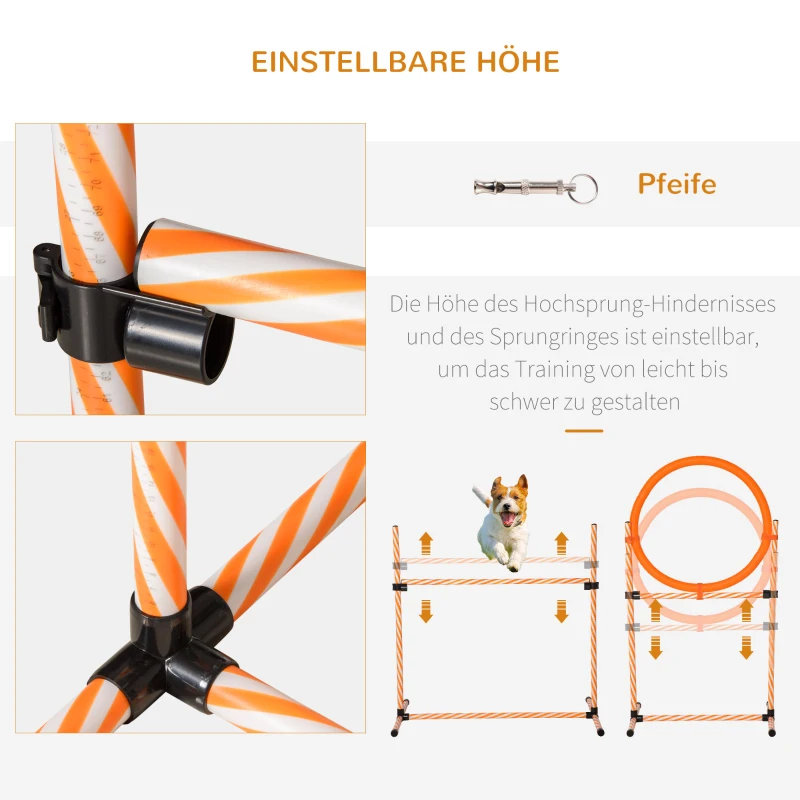 PawHut 5-delig. Behendigheidsset voor honden hondentraining met hondentunnel training voor huisdieren inclusief draagtas gemakkelijk te dragen kunststof polyester oranje + wit