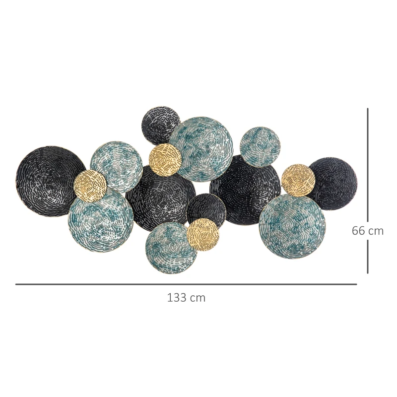 HOMCOM Decoratiune de perete 3D modern cerc agatat sculpturi de perete decor pentru sufragerie dormitor sufragerie, albastru negru auriu