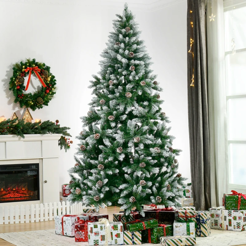 HOMCOM Árvore de Natal Artificial Ø105x210cm com 1440 Pontas de PVC e 75 Pinhas Base Dobrável e Suporte de Aço Decoração de Natal para Interiores Verde