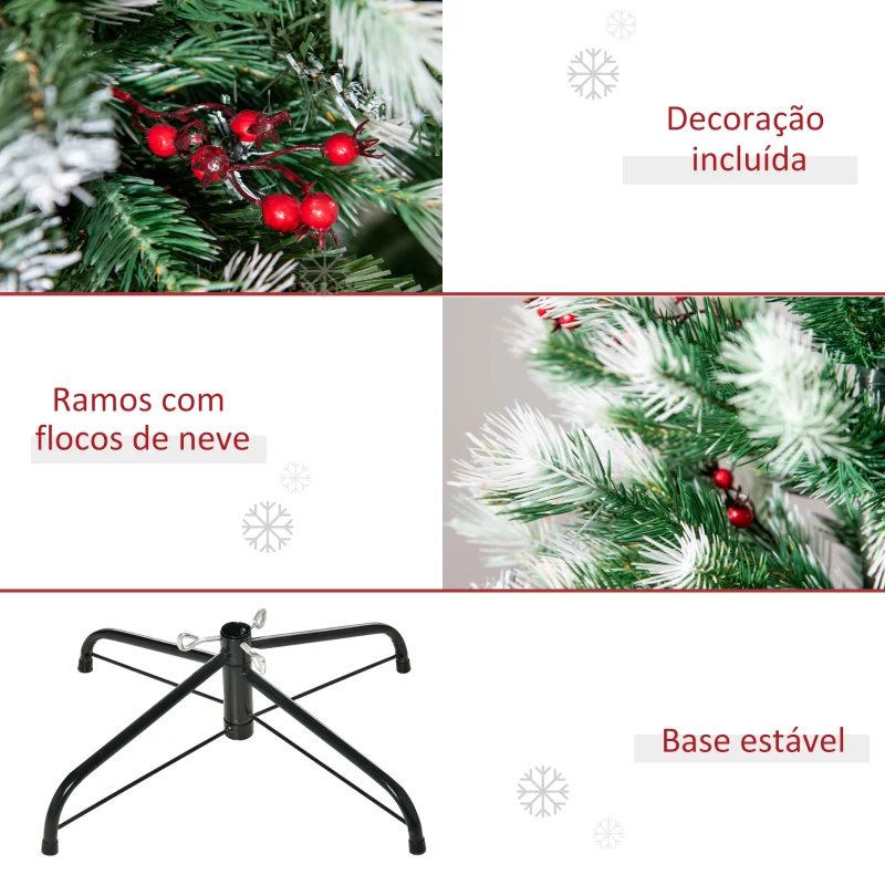 HOMCOM Árvore de Natal Artificial 150cm com 41 Frutinhas 554 Ramas PE Tridente PVC Base Dobrável e Suporte Metálico Decoração de Natal para Interiores Verde