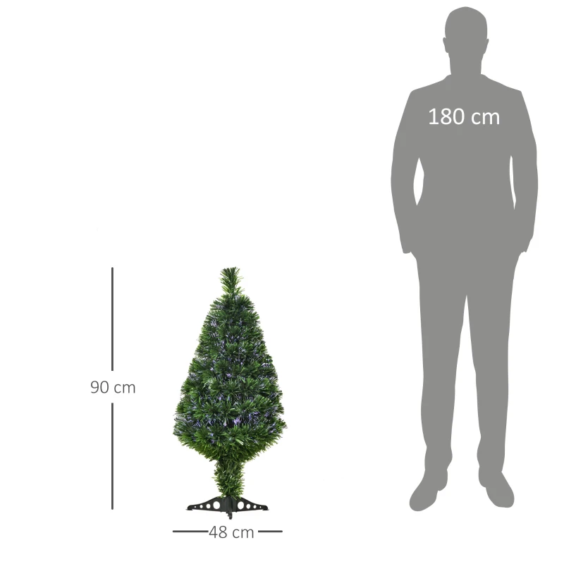 HOMCOM Árvore de Natal 90cm Artificial Árvore com Suporte Fibra Óptica 4 Cores material PVC Φ48x90 cm