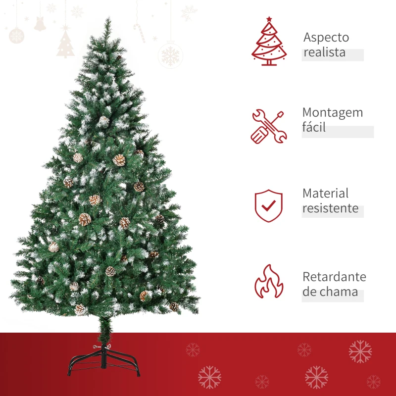 HOMCOM Árvore de Natal Artificial Ø90x180cm com 1111 Ramos de PVC e 59 Pinhas Base Dobrável e Suporte de Aço Decoração de Natal para Interiores Verde