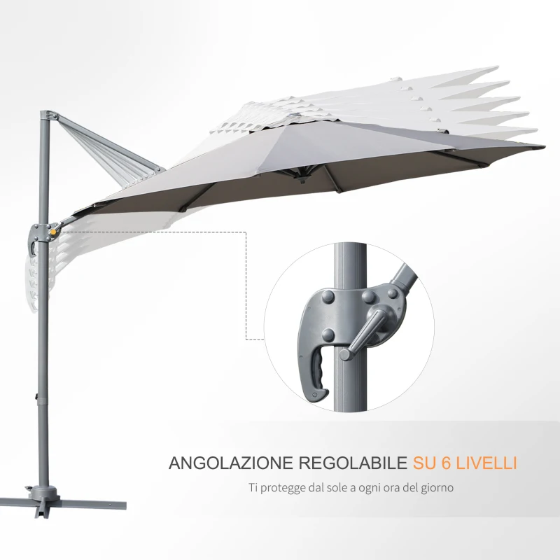Outsunny Ombrellone Decentrato Angolazione Regolabile Girevole a 360 da Giardino Poliestere Φ294x248cm Grigio