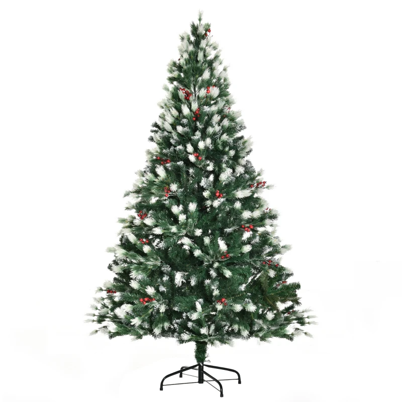 HOMCOM Árvore de Natal Artificial 180cm com 55 Frutinhas 836 Ramas PE Tridente PVC Base Dobrável e Suporte Metálico Decoração de Natal para Interiores Verde