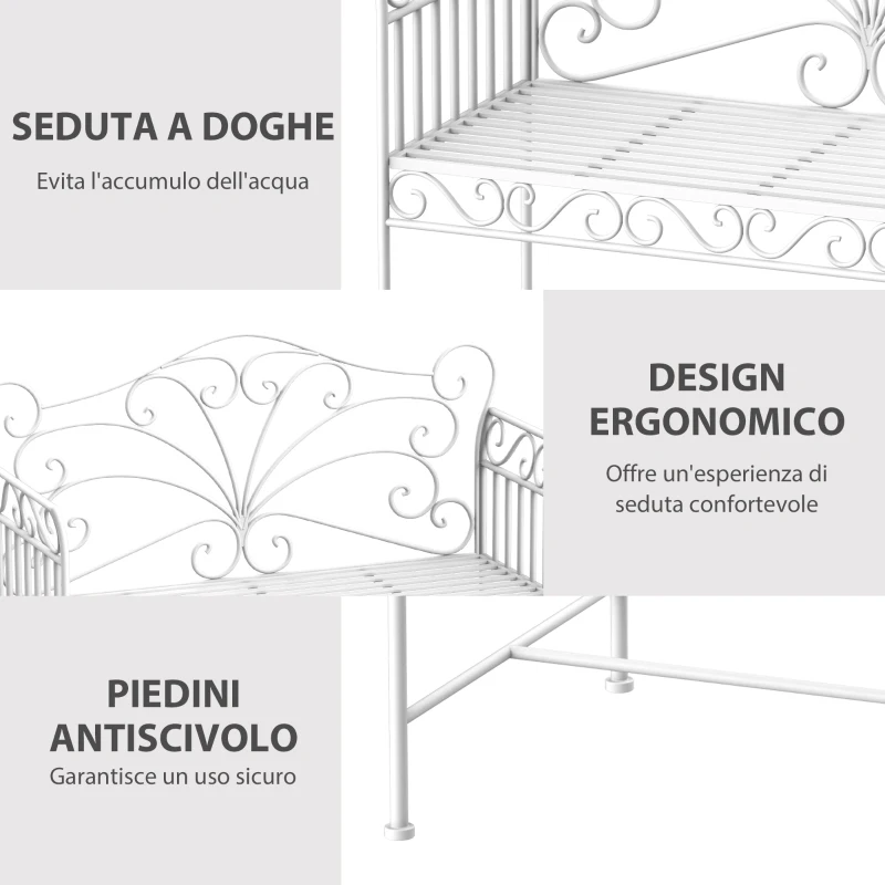 Outsunny Panchina da Esterno a 2 Posti , Panchina Biposto da Giardino Stile Romantico Ferro 113.5 x 50 x 96cm Bianco