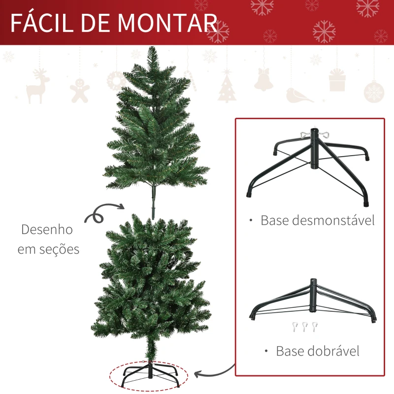 HOMCOM Árvore de Natal Artificial 150cm Ignífuga com 454 Ramas com 2 Tipos de Pontas de PVC e Base de Aço Decoração de Natal para Interiores Verde