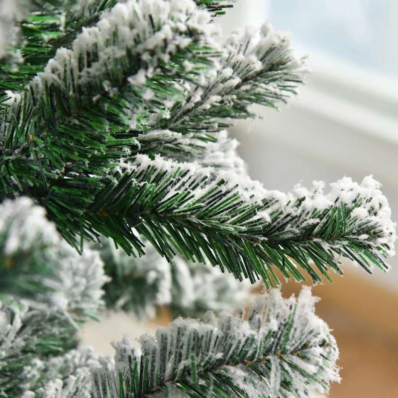 HOMCOM Árvore de Natal Ø140x225cm Neve Artificial com 1083 Pontas de PVC Base Dobrável e Suporte de Metal Decoração de Natal para Interiores Verde e Branco