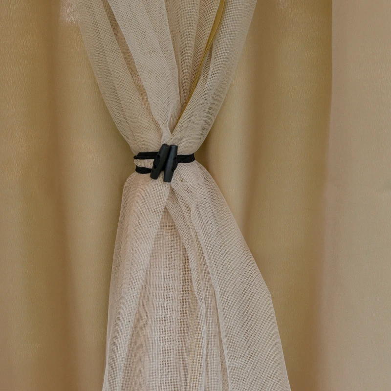 Outsunny Gazebo da Giardino 3x3m in Metallo con Zanzariera e Tetto a 2 Livelli in Poliestere Cachi