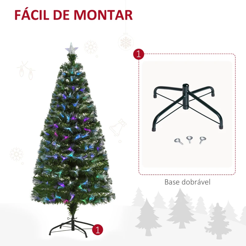 HOMCOM Árvore de Natal Artificial150cm com 180 Ramos Luzes LED de Múltiplas Cores e Estrela Decorativa Ø74x150 cm Verde