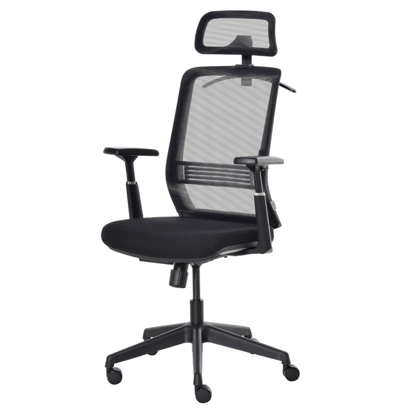 Vinsetto Bürostuhl Schreibtischstuhl ergonomischer Arbeitstuhl mit Kopfstütze Kleiderbügel höhenverstellbar Drehstuhl 150 kg Belastbarkeit Wohnzimmer Nylon Mesh Schwarz 66x68x116-126 cm