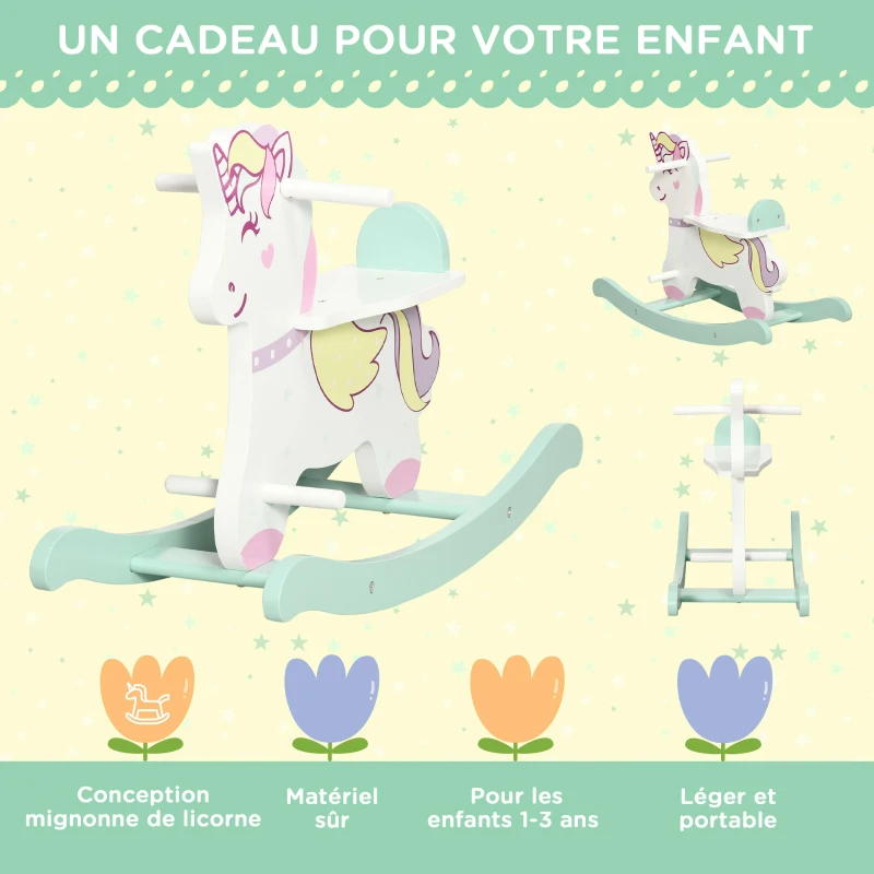 AIYAPLAY Licorne à bascule cheval à bascule pour enfants de 1 à 3 ans avec poignées repose-pied butées