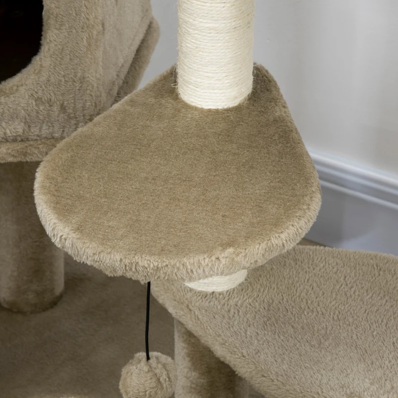 PawHut Ansamblu de pisici cu stalpi din sisal, patut, casuta de joaca, platforme si mingi, 55x55x94cm, maro