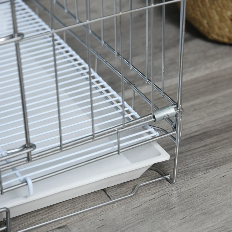 PawHut Gaiola Dobrável para Cães 61x43x50cm Gaiola de Metal para Cães com Bandeja Amovível com Travão Prata e Branco