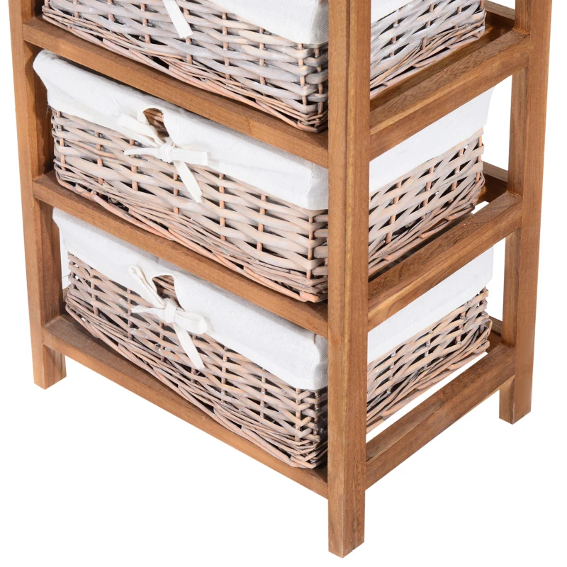 HomCom Mobilier cu 5 Cosuri din Rachita și Lemn ,Culoare lemn si alb, 40x29x90cm