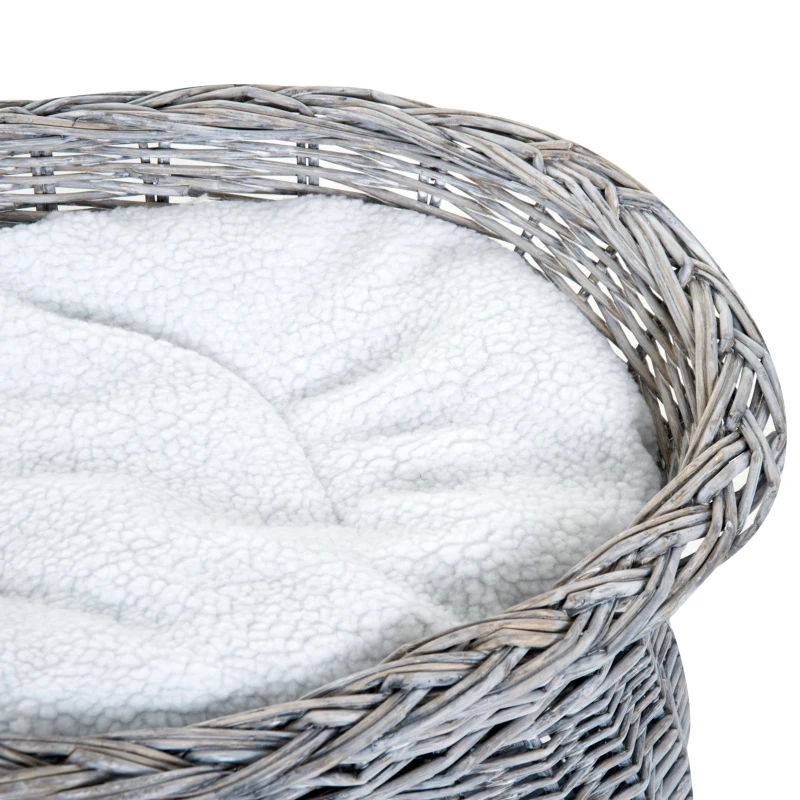 PawHut Cusca pentru Pisici cu 2 Rafturi cu 2 Perne Lavabile Gri alb 56 × 37 × 40cm