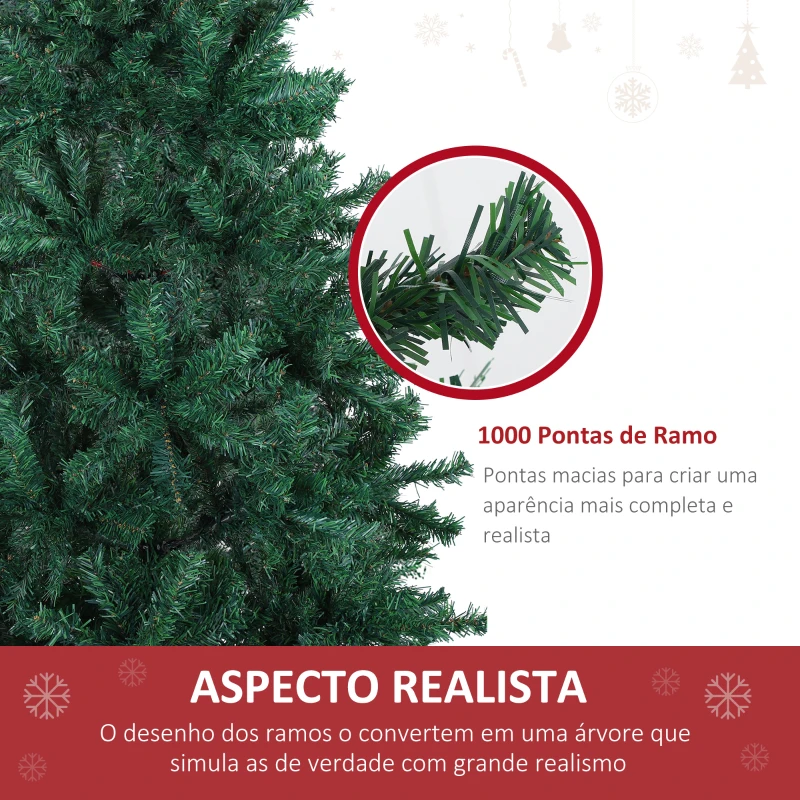 HOMCOM Árvore de Natal Artificial 180cm com 1000 Ramos de PVC Suporte Metálico Decoração de Natal para Interiores Ø102x180cm Verde