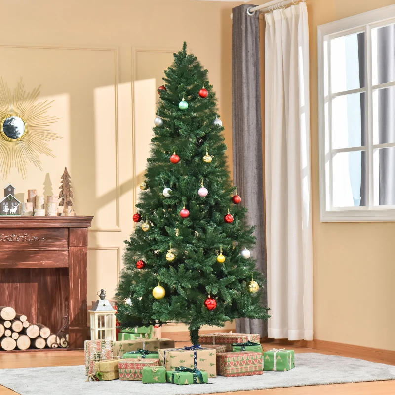 HOMCOM Árvore de Natal Artificial 210cm Ignífuga com 1064 Ramas com 2 Tipos de Pontas de PVC e Base de Aço Decoração de Natal para Interiores Verde
