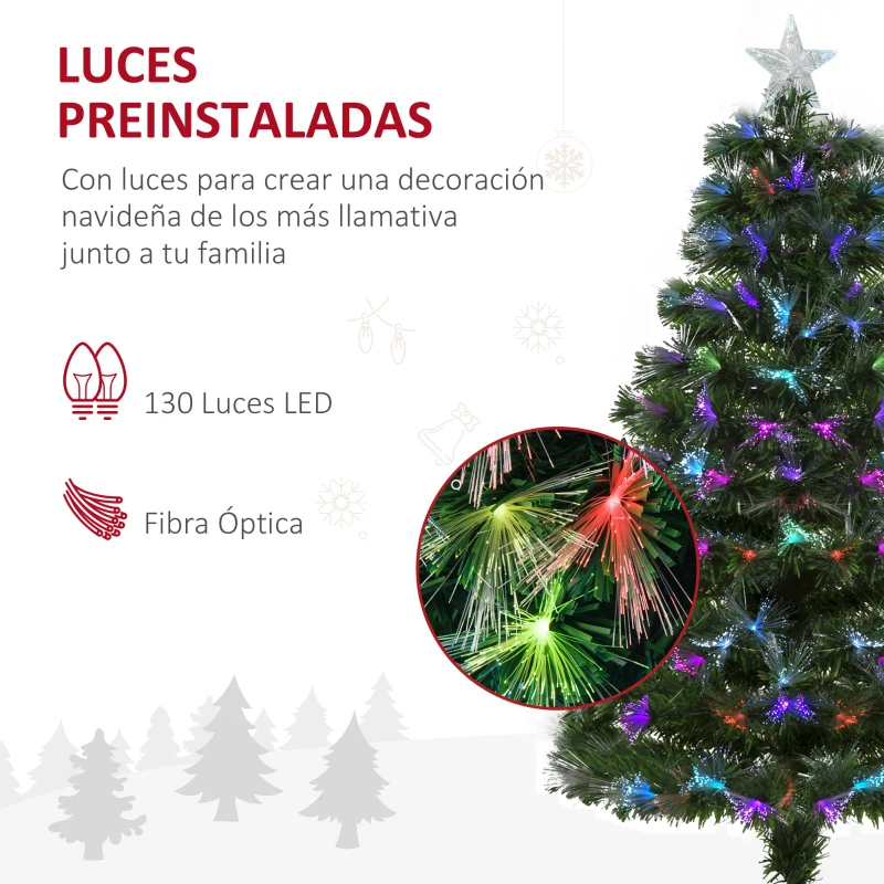 HOMCOM Árvore de Natal 120cm com 130 Luzes LED de Múltiplas Cores e Estrela Decorativa Ø66x120 cm Verde