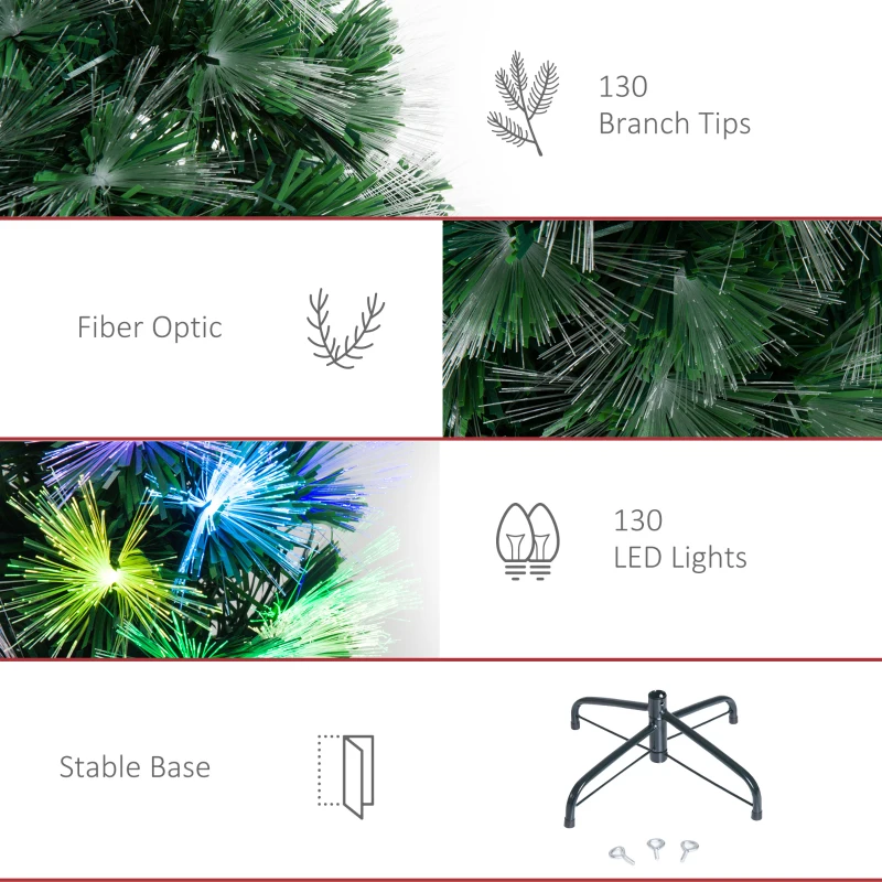 HOMCOM Árvore de Natal 120cm com 130 Luzes LED de Múltiplas Cores e Estrela Decorativa Ø66x120 cm Verde
