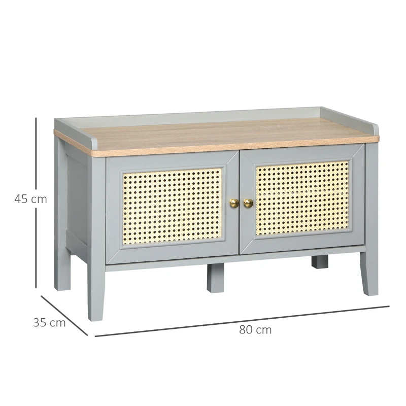 HOMCOM Sapateira para 6 Pares de Sapatos com 2 Portas de Vime e Prateleira Ajustável Sapateira Estilo Cannage 80x35x45cm Cinza
