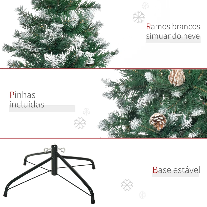 HOMCOM Árvore de Natal Artificial Ø90x180cm com 1111 Ramos de PVC e 59 Pinhas Base Dobrável e Suporte de Aço Decoração de Natal para Interiores Verde