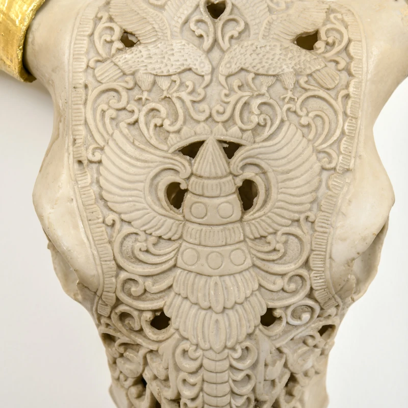 HOMCOM Wanddekoration Stierschädel aus Kunststoff 71 cm x 16 cm x 72 cm Kunstharz, Blattgold Mehrfarbig