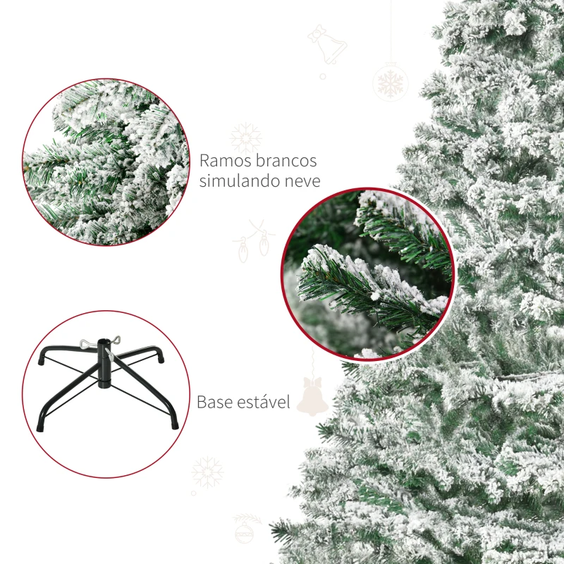 HOMCOM Árvore de Natal Ø140x225cm Neve Artificial com 1083 Pontas de PVC Base Dobrável e Suporte de Metal Decoração de Natal para Interiores Verde e Branco