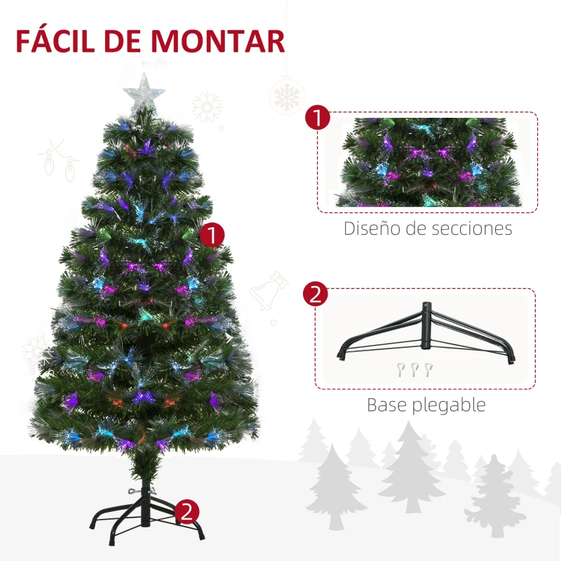 HOMCOM Árvore de Natal 120cm com 130 Luzes LED de Múltiplas Cores e Estrela Decorativa Ø66x120 cm Verde