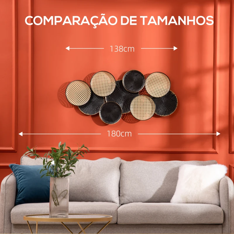 HOMCOM Decoração de Parede de Metal 3D Desenho de Círculos 100x48cm Arte de Parede Decoração de Parede Preto e Marrom