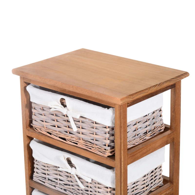 HomCom Mobilier cu 5 Cosuri din Rachita și Lemn ,Culoare lemn si alb, 40x29x90cm