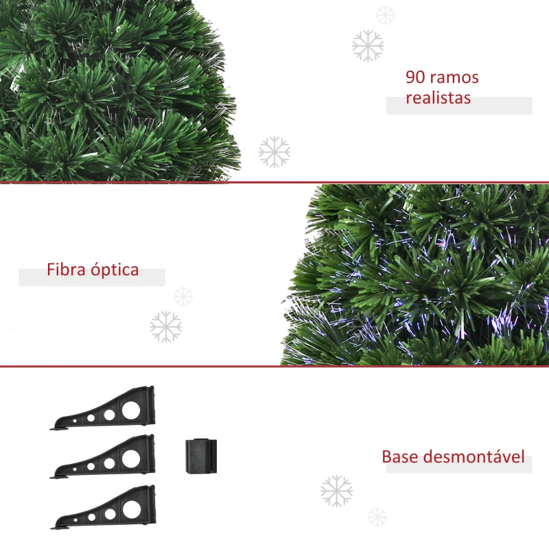 HOMCOM Árvore de Natal 90cm Artificial Árvore com Suporte Fibra Óptica 4 Cores material PVC Φ48x90 cm