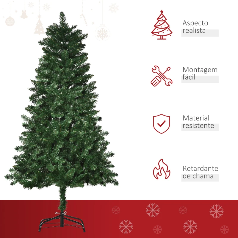 HOMCOM Árvore de Natal Artificial 150cm Ignífuga com 454 Ramas com 2 Tipos de Pontas de PVC e Base de Aço Decoração de Natal para Interiores Verde