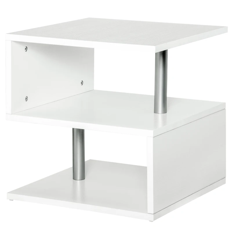 HOMCOM bijzettafel salontafel woonkamertafel salontafel 3 vakken spaanplaat + aluminiumlegering wit 48 x 48 x 48 cm | Aosom.de