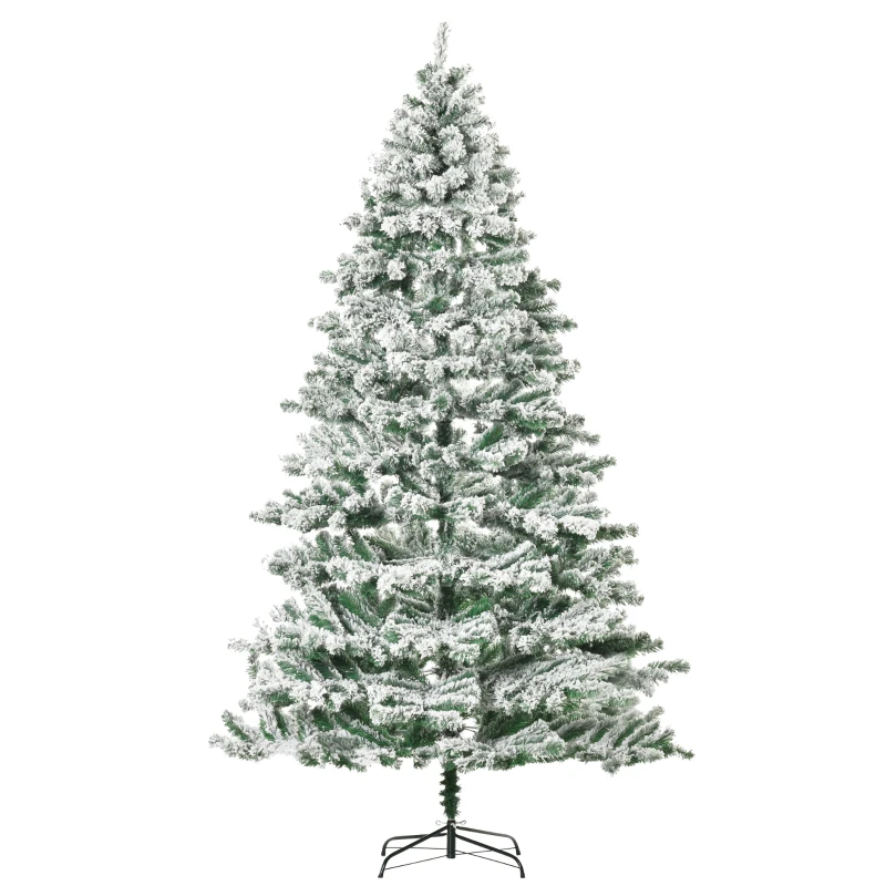 HOMCOM Árvore de Natal Ø140x225cm Neve Artificial com 1083 Pontas de PVC Base Dobrável e Suporte de Metal Decoração de Natal para Interiores Verde e Branco