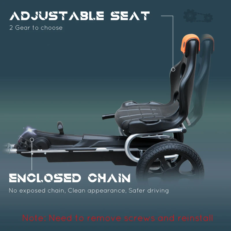 HOMCOM masina pentru karting cu Pedale pentru Copii in Otel, Oranj si Negru