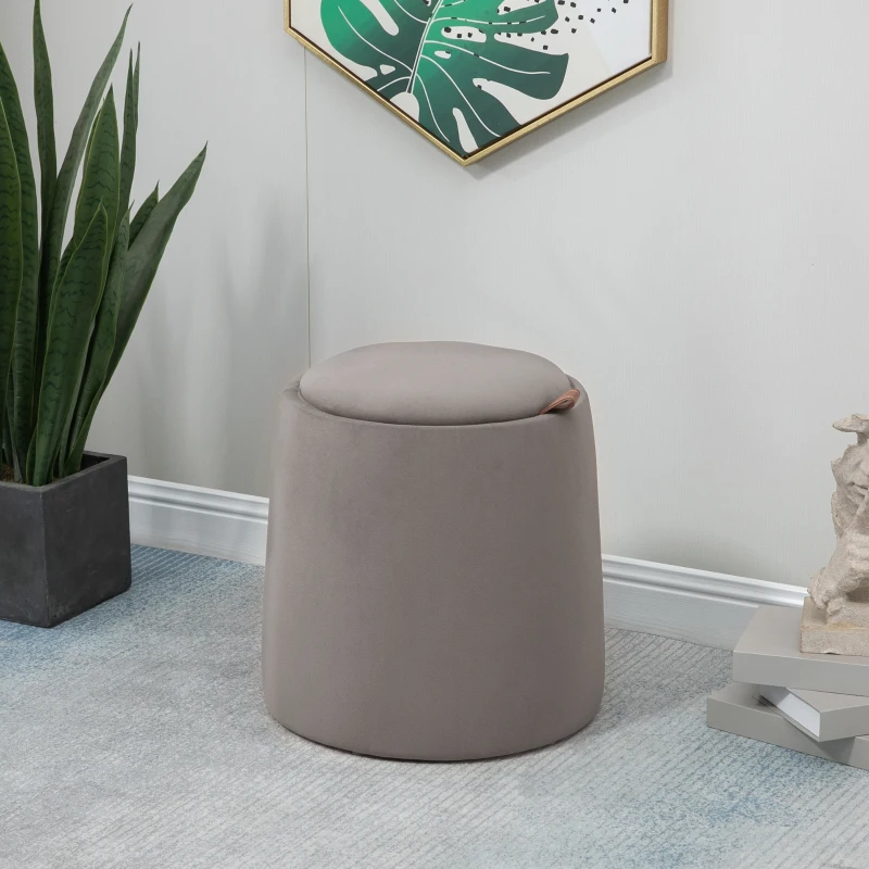 HOMCOM Otomana rotunda cu tava superioara, taburet din material textil cu atingere catifea, masuta de cafea mica cu depozitare pentru sufragerie, dormitor, gri inchis