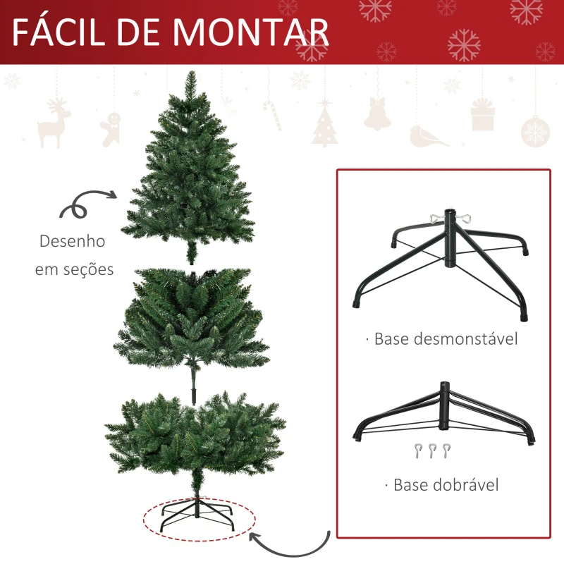 HOMCOM Árvore de Natal Artificial 180cm Ignífuga com 724 Ramas com 2 Tipos de Pontas de PVC e Base de Aço Decoração de Natal para Interiores Verde