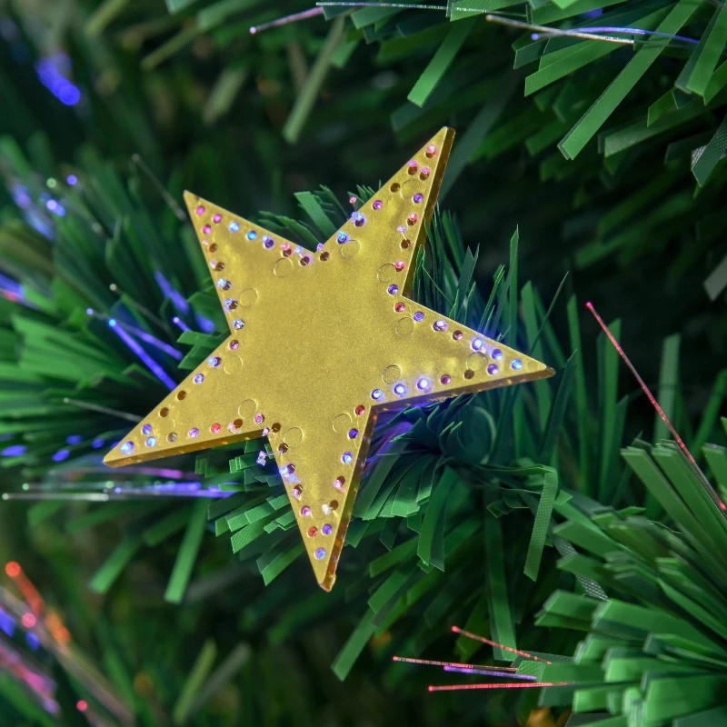 HOMCOM Árvore de Natal Artificial  180cm com Suporte Decorações de Natal Estrela Fibra Óptica LED Multicolor