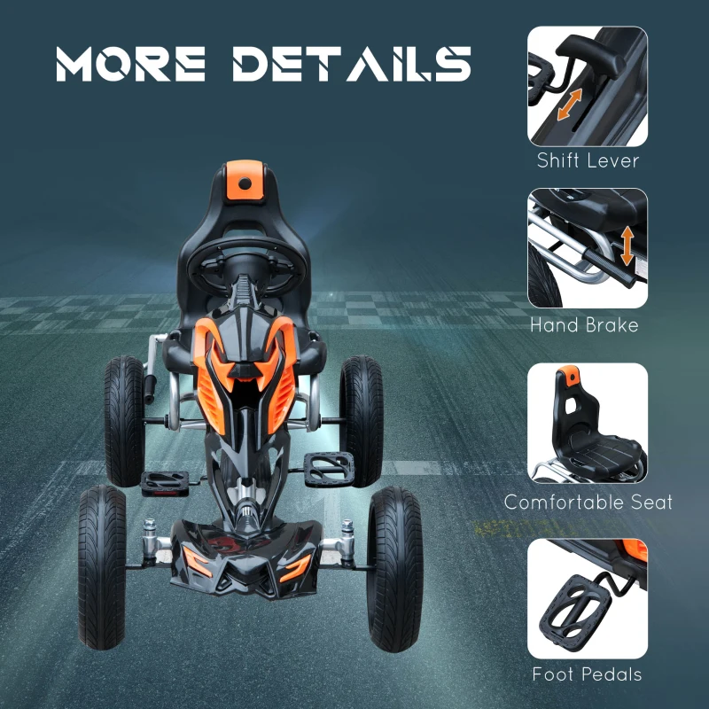 HOMCOM masina pentru karting cu Pedale pentru Copii in Otel, Oranj si Negru