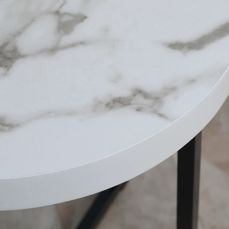 HOMCOM Noptiera rotunda cu picioare metalice, noptiera moderna pentru camera de zi, dormitor, alb