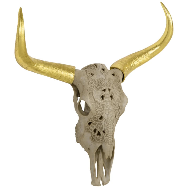 HOMCOM Wanddekoration Stierschädel aus Kunststoff 71 cm x 16 cm x 72 cm Kunstharz, Blattgold Mehrfarbig