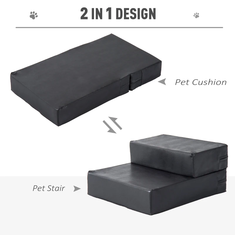 PawHut Scara pentru caini saltea 2 in 1 din PU si burete poliuretan 45x39x20cm negru