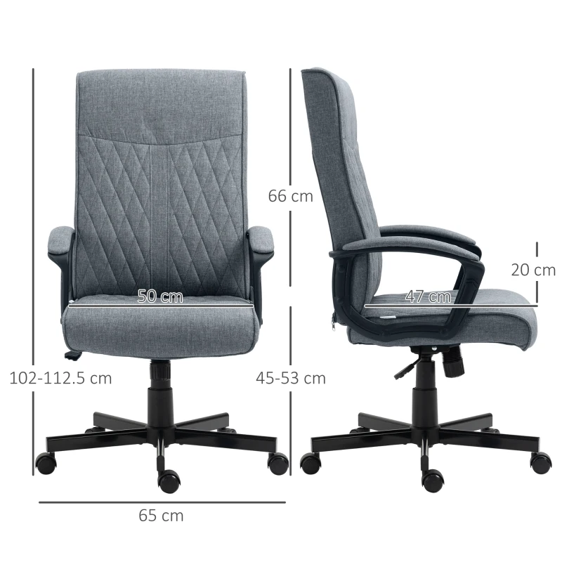 Vinsetto Scaun de birou pentru casa cu spatar inalt, pivotant la 360 de grade, inaltime si inclinare reglabila, gri inchis