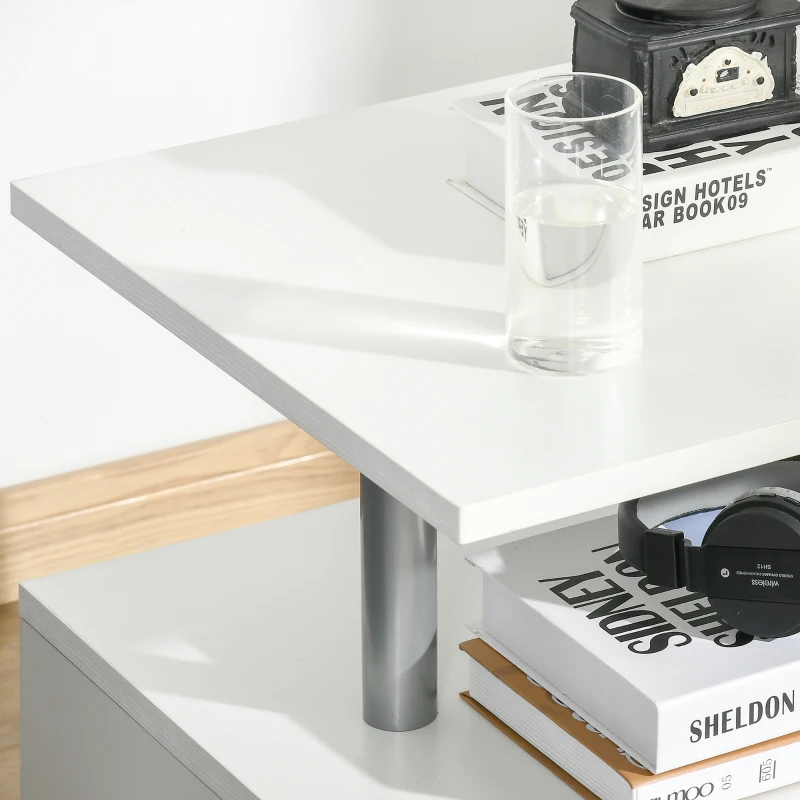 HOMCOM bijzettafel salontafel woonkamertafel salontafel 3 vakken spaanplaat + aluminiumlegering wit 48 x 48 x 48 cm | Aosom.de