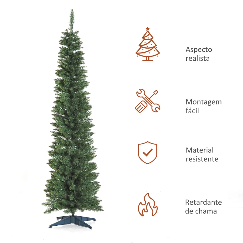 HOMCOM Árvore de Natal Artificial 210cm Ignífugo com 499 Pontas de Ramo PVC e Suporte de Metal Decoração de Natal para Interiores Fácil de Montar Verde