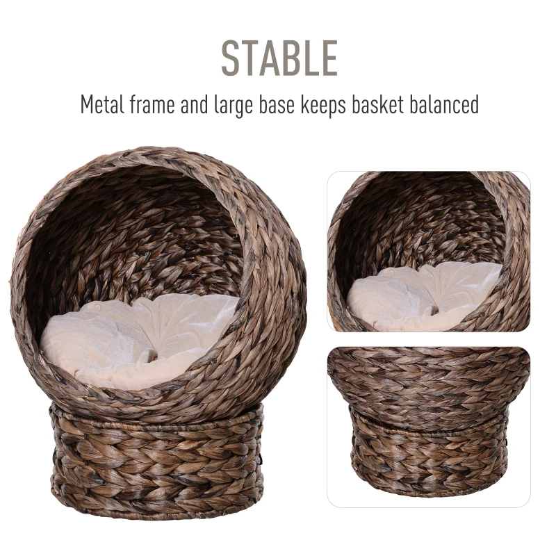 Pawhut Cusca pentru Pisici Ridicata cu Perna, Material Natural 42x33x52cm