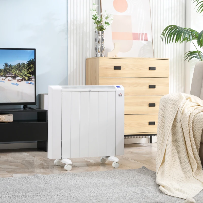 HOMCOM Aquecedor Elétrico 1500W Aquecedor Convector com Ecrã LCD 4 Modos Termostato Temporizador e 4 Rodas 67x31x68cm Branco