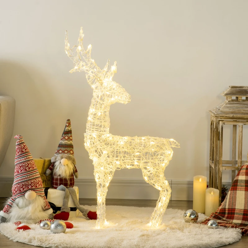 Outsunny Renne lumineux décoration de Noël 80 LED avec 4 piquets de fixation - 50 x 40 x 90 cm