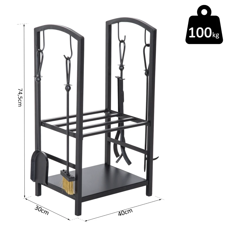 HOMCOM® STOJAK NA DREWNO KOMINKOWE REGAŁ Z NARZĘDZIAMI Czarny