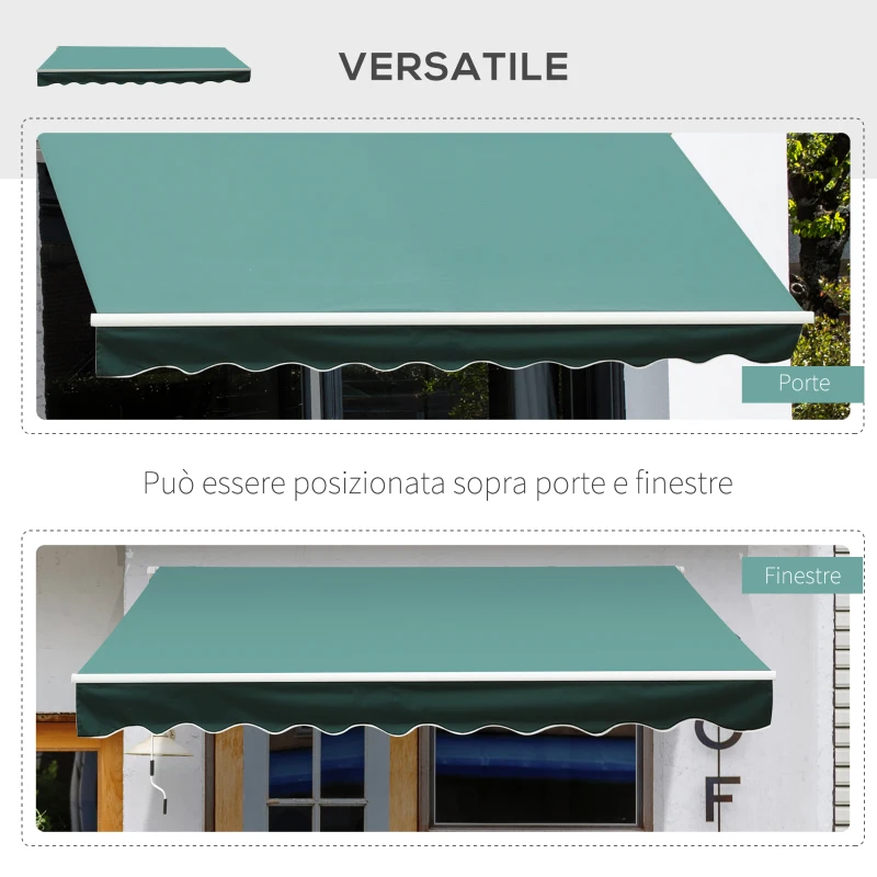 Outsunny Tenda da Sole a Bracci per Esterno con Manovella, Metallo e Poliestere, 3x2.5m Verde